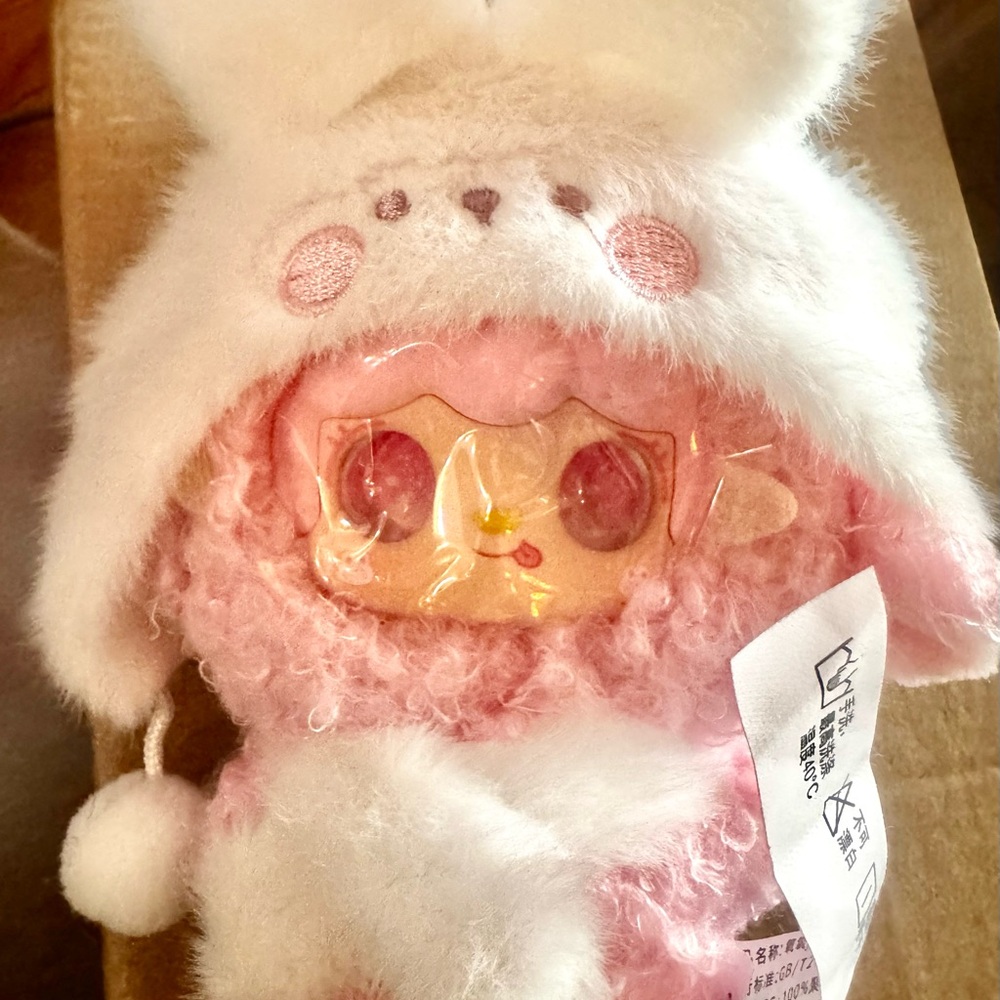 Cute Pink and White Plush Toy with Bunny Hat plush pendant Brand new no card